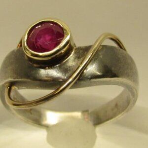 14K/ 925 Sterling Silver Ruby Ring; Size 6.25; 4.56 grams